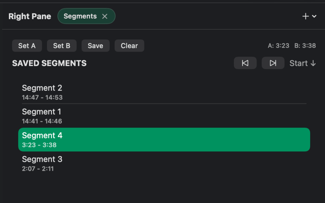 AB 循环区间设定与片段列表